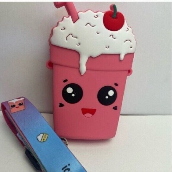 Berry Pink Animated Milkshake Silicone Crossbody Bag Small Credit Card Size - Picture 1 of 7